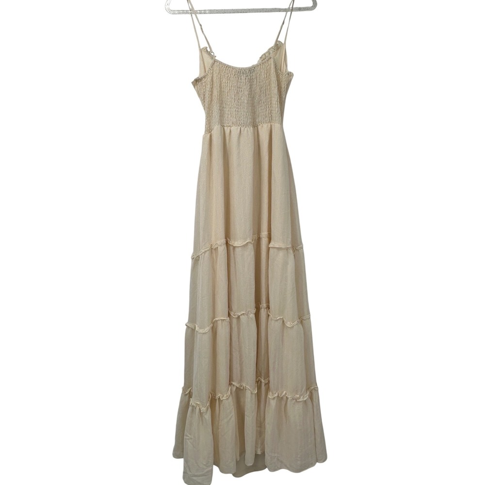 Lulus Cream Tiered Cutout Maxi Dress Smocked Back Tie Front Sleeveless Medium - Picture 4 of 7